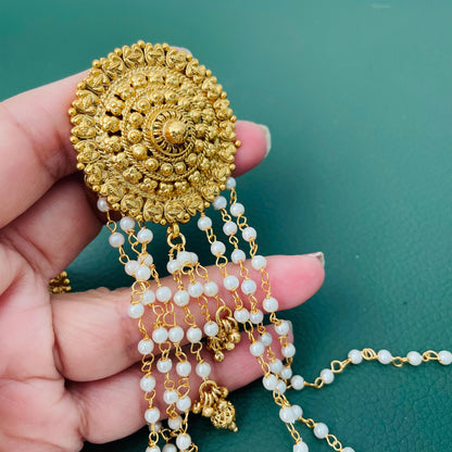 Gold Plated Pearl Hair Pin: Indian Bridal Bun Jewelry