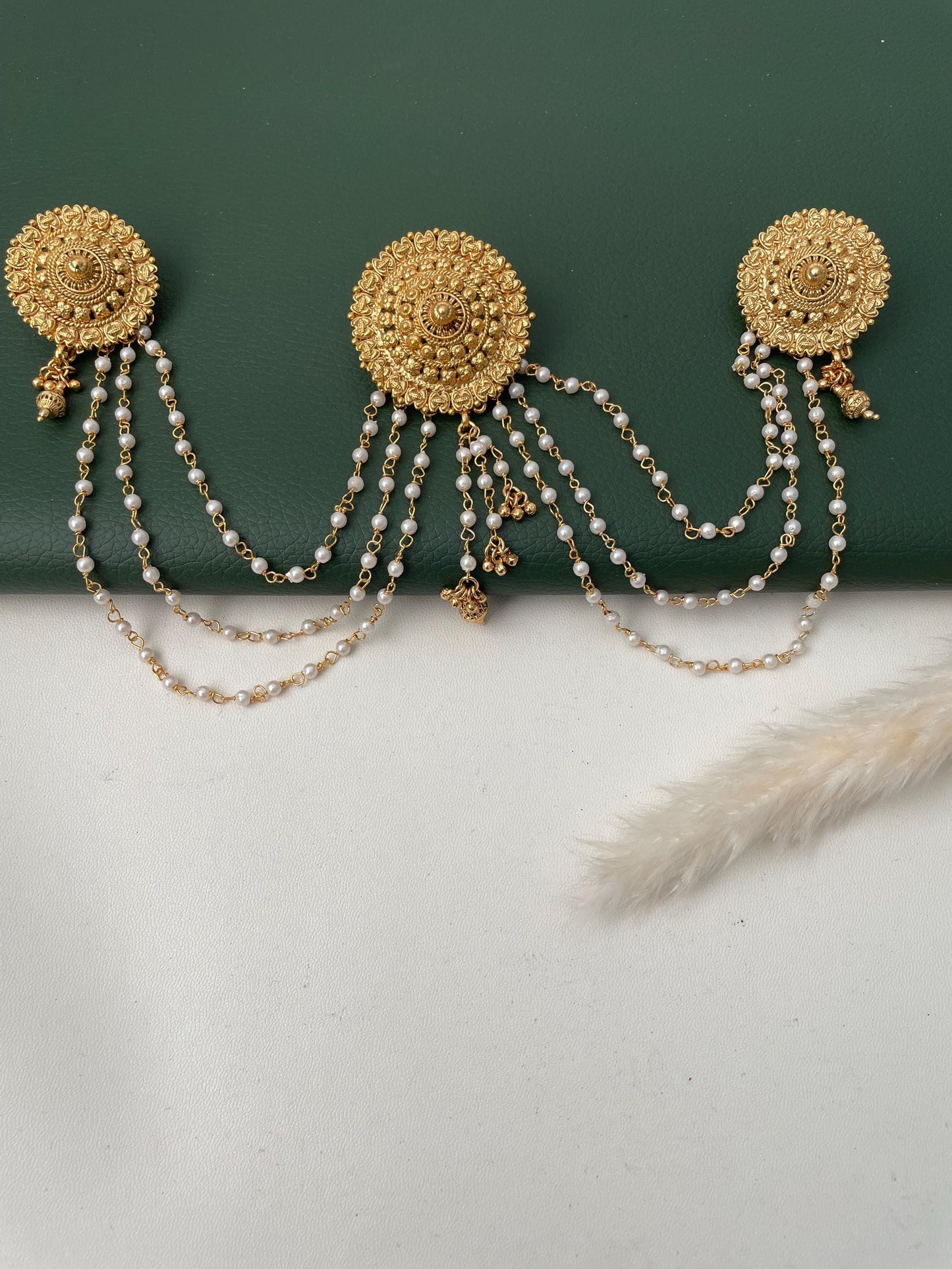 Gold Plated Pearl Hair Pin: Indian Bridal Bun Jewelry