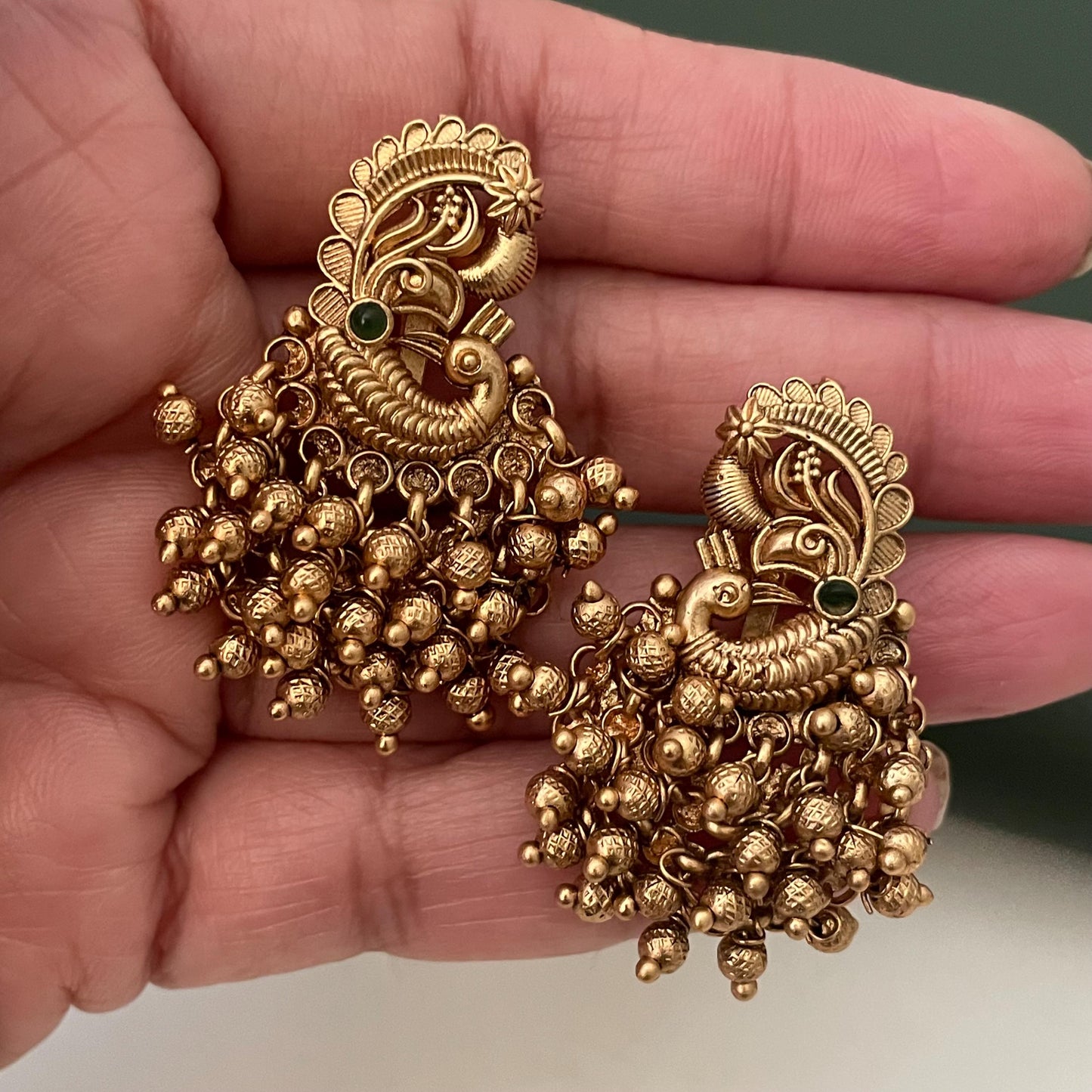 Antique Gold Plated Peacock Earrings: Indian Ethnic Style