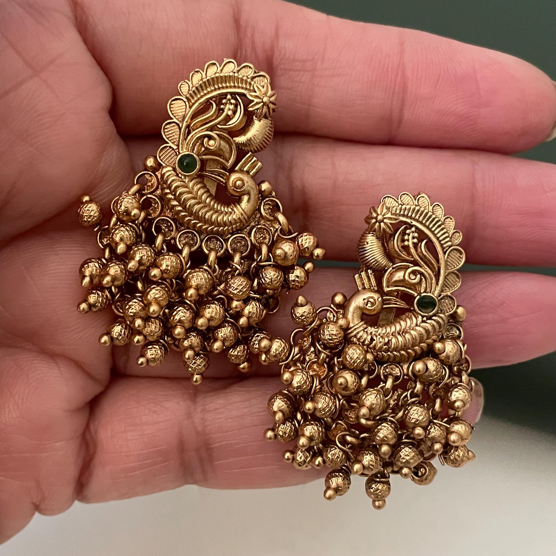 Antique Gold Plated Peacock Earrings: Indian Ethnic Style