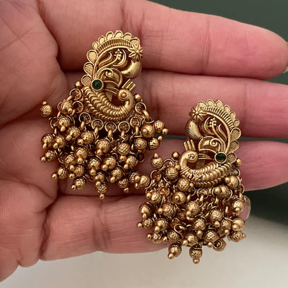 Antique Gold Plated Peacock Earrings: Indian Ethnic Style