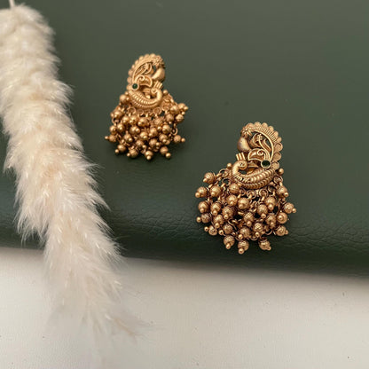 Antique Gold Plated Peacock Earrings: Indian Ethnic Style