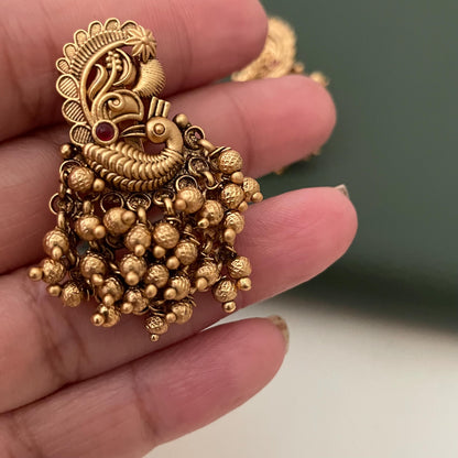 Antique Gold Plated Peacock Earrings: Indian Ethnic Style