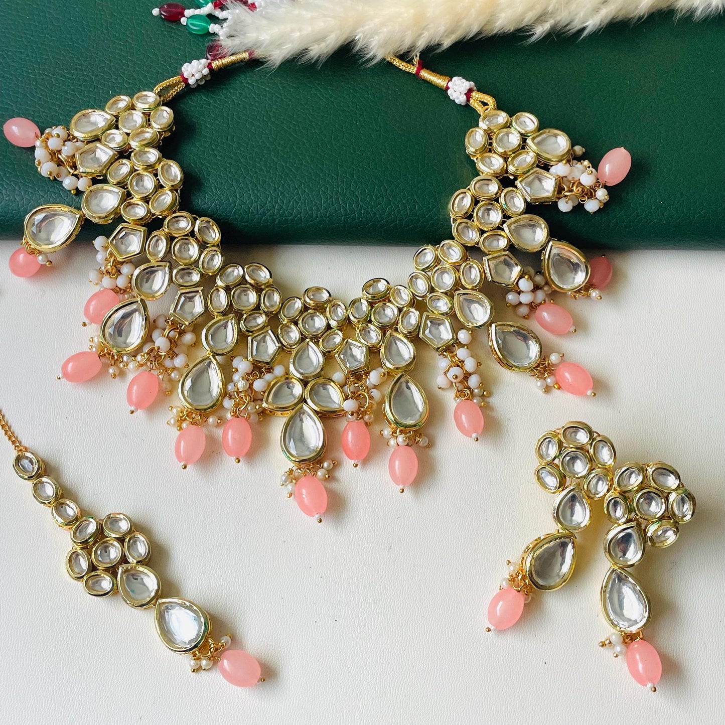 Blue Kundan Choker Set: Peach & Pearl Bridal Jewelry