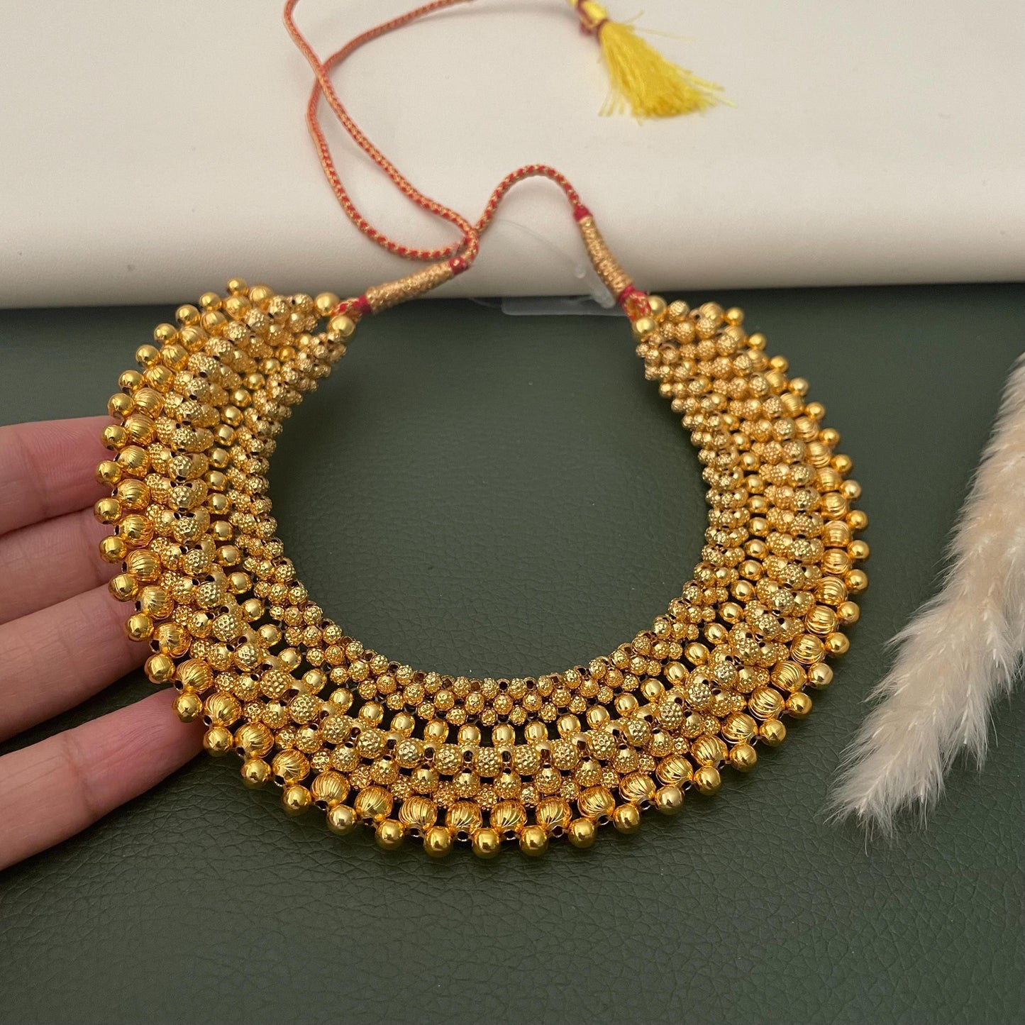 Maharashtrian big two tone micro gold plated Thushi | Thushi with pendant