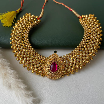 Maharashtrian big two tone micro gold plated Thushi | Thushi with pendant