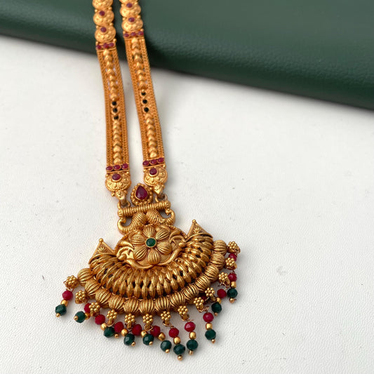 Gold Plated Mangalsutra Necklace: Black Beads, Saree Jewelry