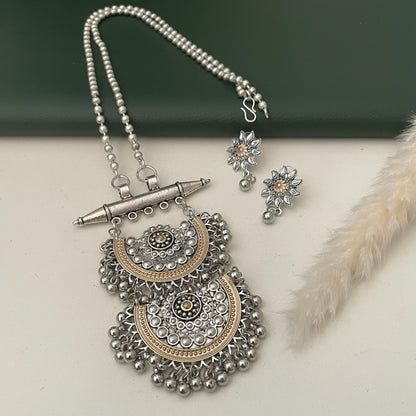 Dual tone Oxidised long necklace set for Garba Navratri
