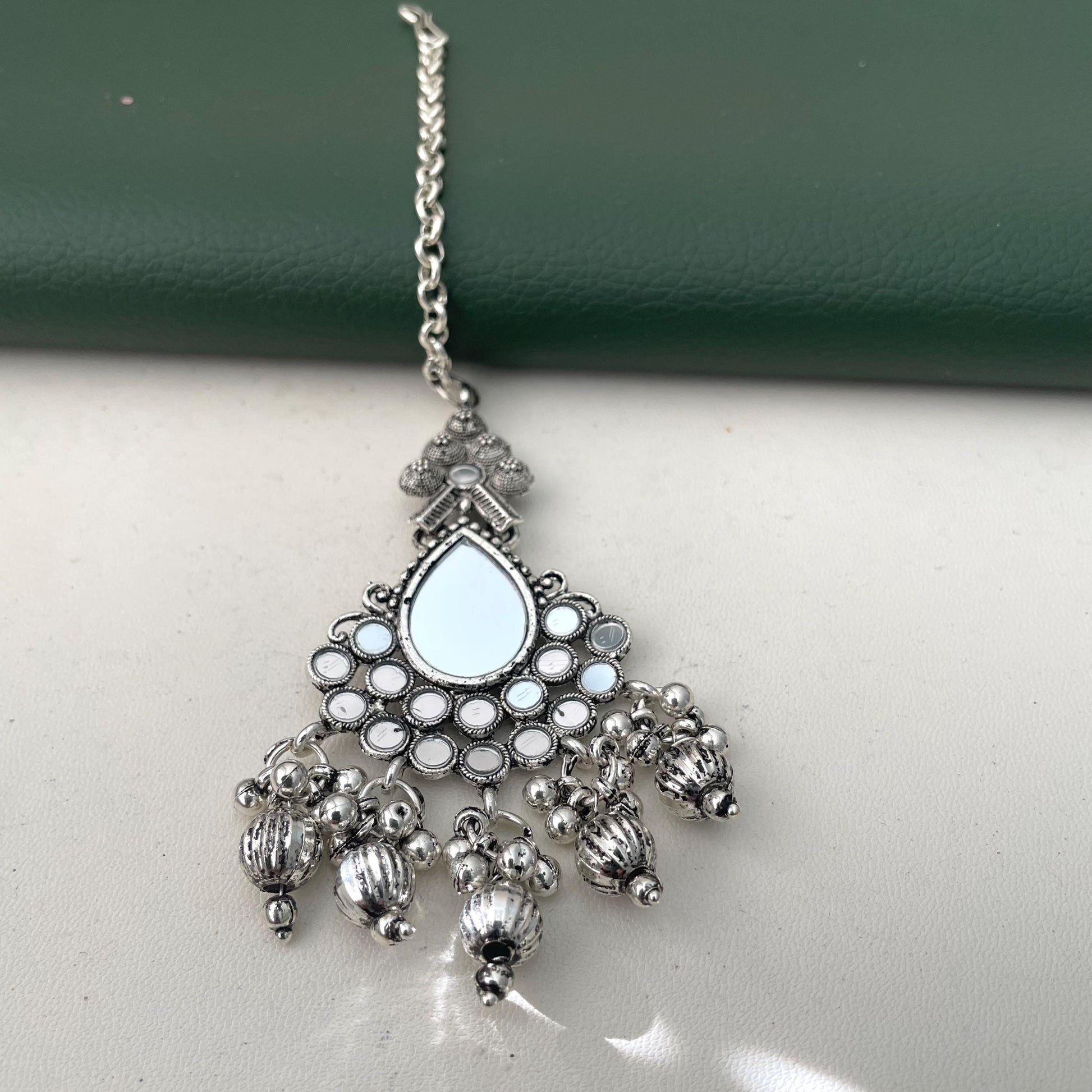 Oxidized Maang Tikka: Indian Head Jewelry with Ghungaroo