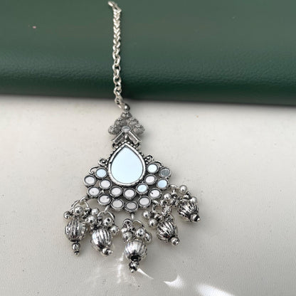 Oxidized Maang Tikka: Indian Head Jewelry with Ghungaroo