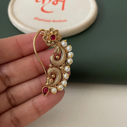Maharashtrian Nath Nose Pin: Gold Plated Indian Jewelry
