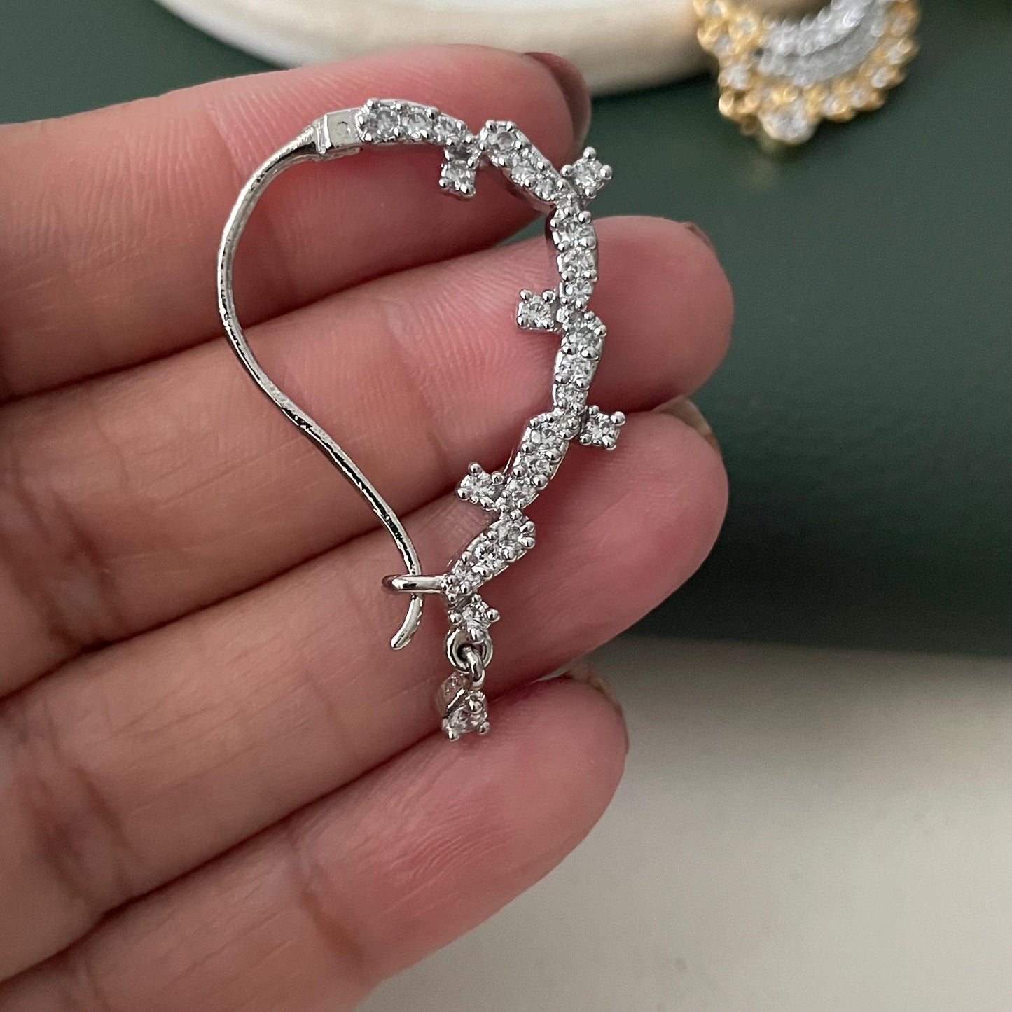 Gold & Rhodium Plated Cubic Zirconia Nath - Pierced Nose Ring