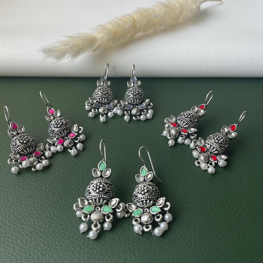 Oxidised multicolor dangling earrings