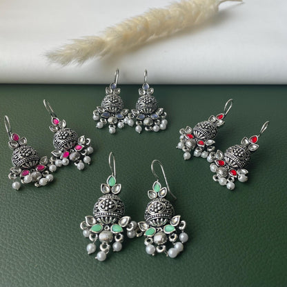 Oxidised multicolor dangling earrings