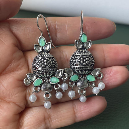 Oxidised multicolor dangling earrings