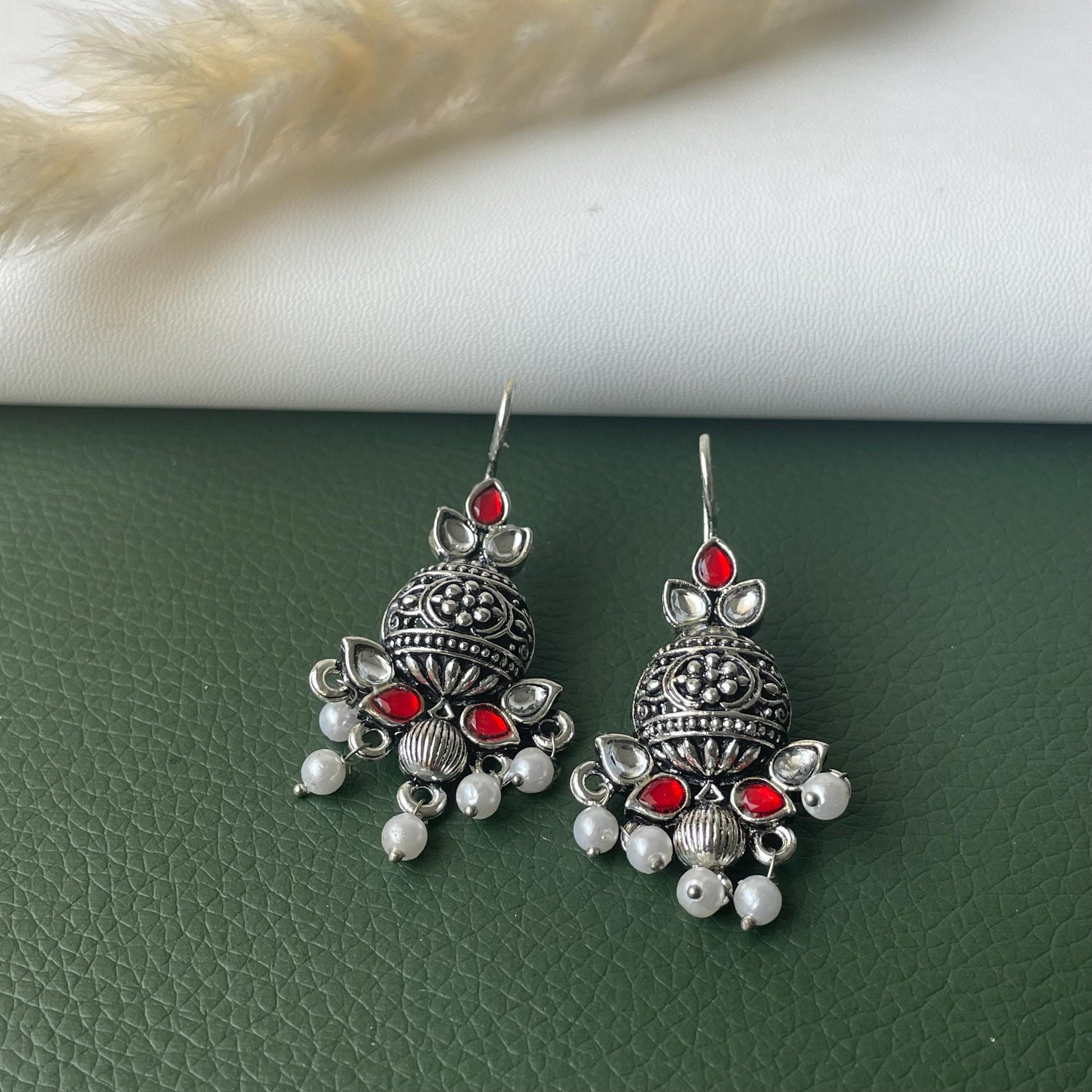 Oxidised multicolor dangling earrings