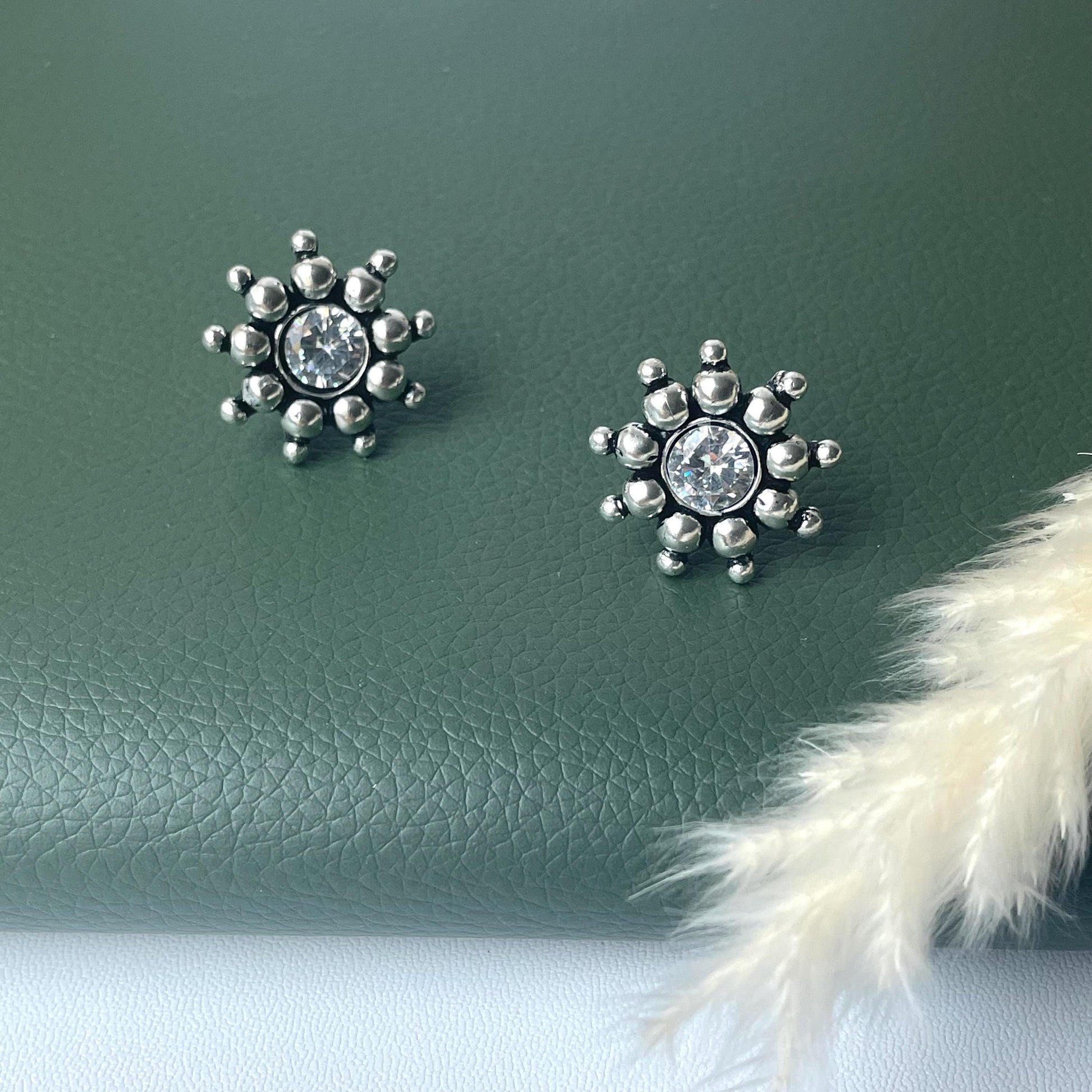 Kemp Stud Earrings: Silver Lookalike, Indian Oxidized Jewelry