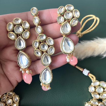 Blue Kundan Choker Set: Peach & Pearl Bridal Jewelry