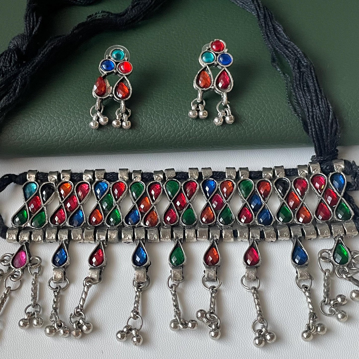 Oxidized Multicolor Hasli Set: Navratri Garba Choker & Earrings