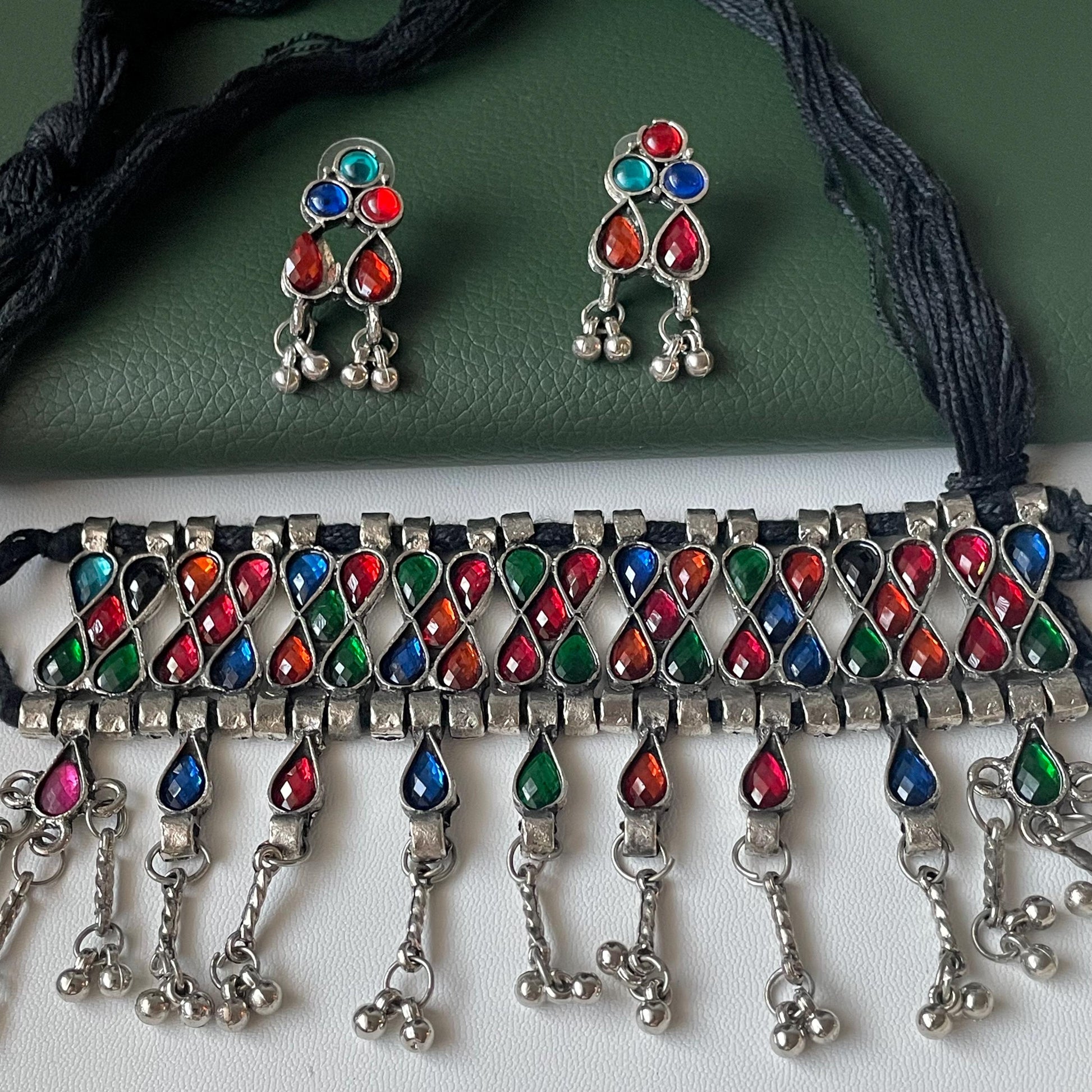 Oxidized Multicolor Hasli Set: Navratri Garba Choker & Earrings
