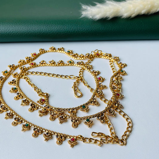 Gold Plated Kamarpatta Waist Belt: Adjustable Saree Belly Chain