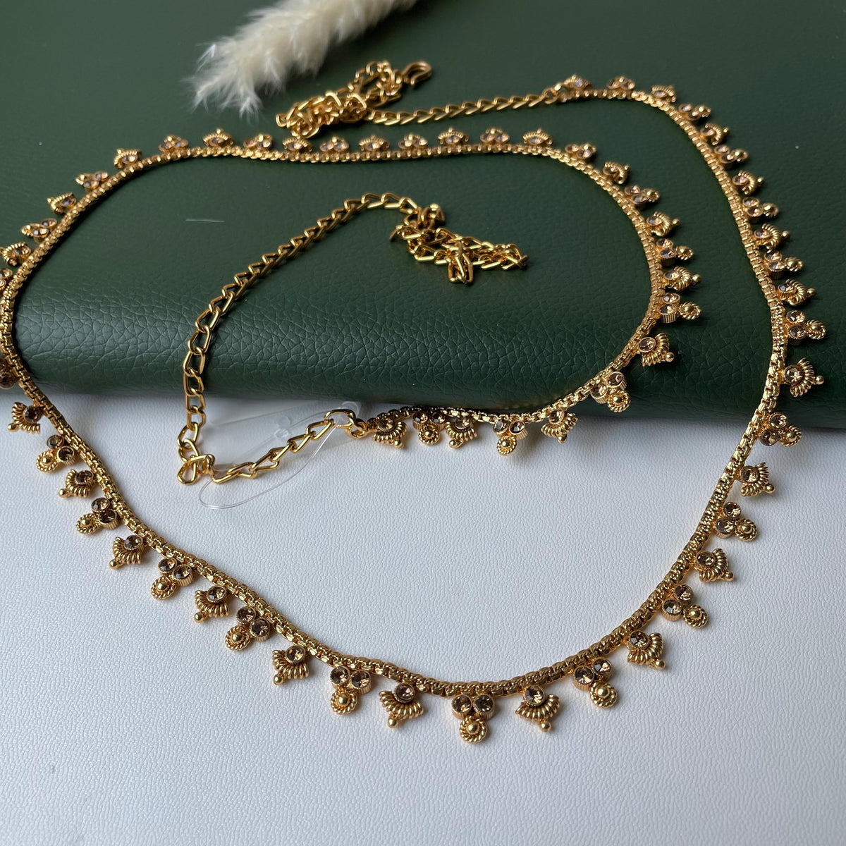 Gold Plated Kamarpatta Waist Belt: Adjustable Saree Belly Chain