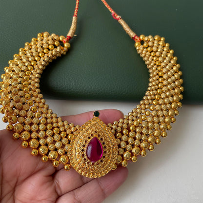 Maharashtrian big two tone micro gold plated Thushi | Thushi with pendant