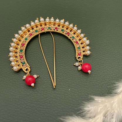 Antique Gold Plated Khopa: Maharashtrian Hair Bun Accessory
