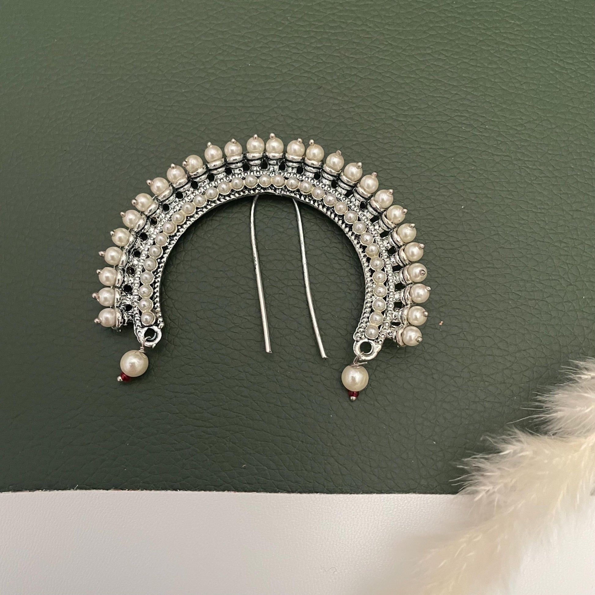 Oxidized Pearl Hair Bun Accessory: Maharashtrian Juda Khopa