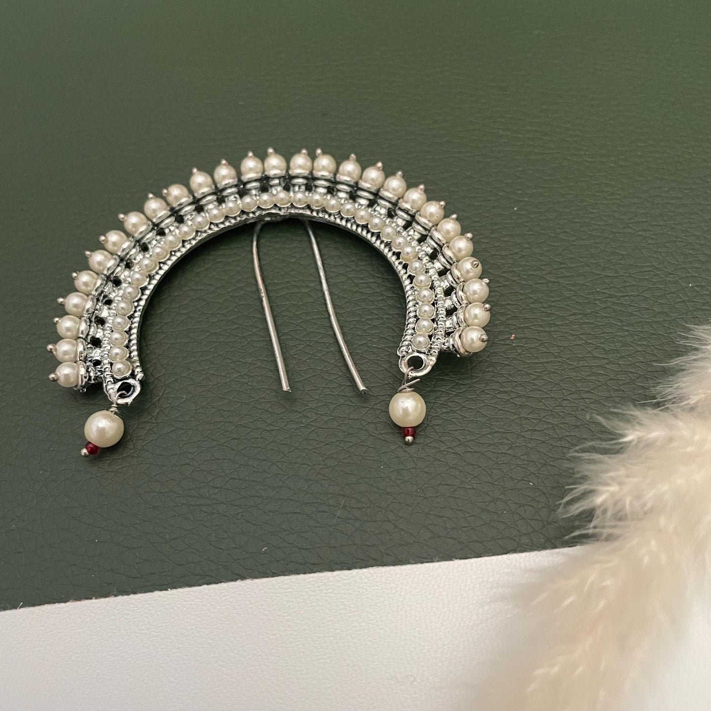 Oxidized Pearl Hair Bun Accessory: Maharashtrian Juda Khopa