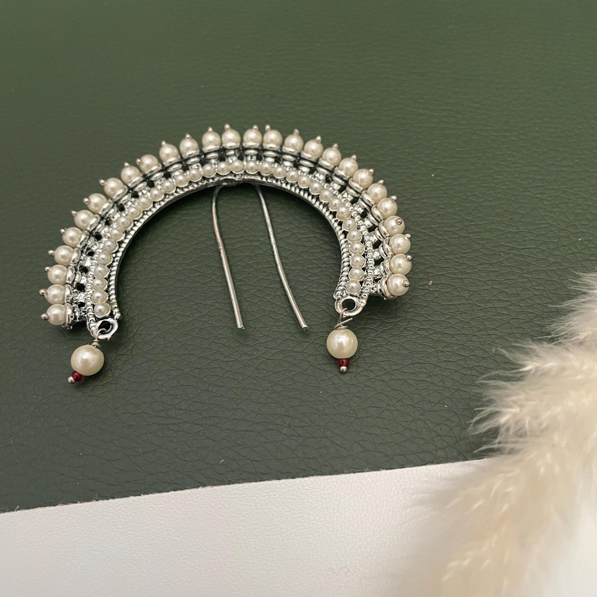 Oxidized Pearl Hair Bun Accessory: Maharashtrian Juda Khopa