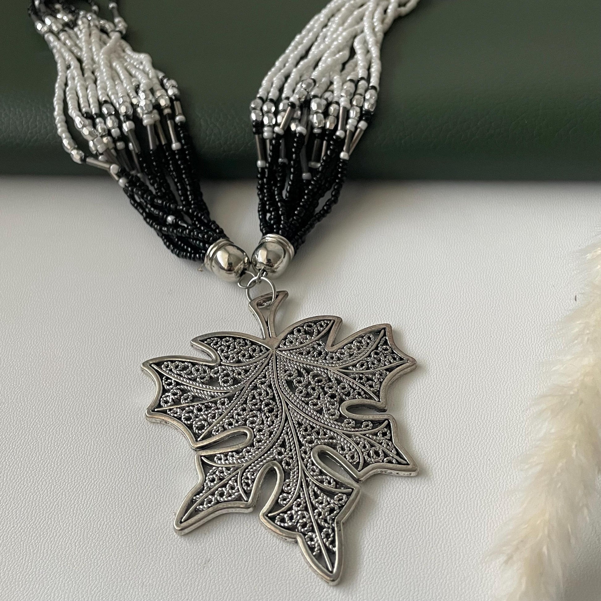 Nysaa original black beads big pendant Oxidised necklace