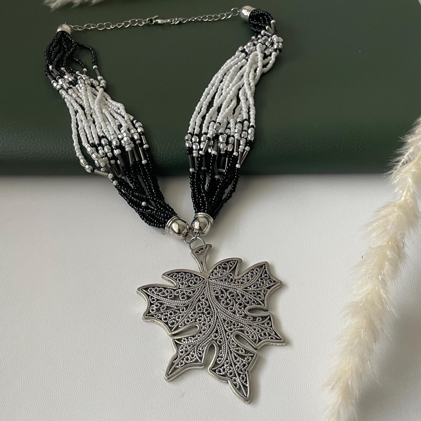 Nysaa original black beads big pendant Oxidised necklace