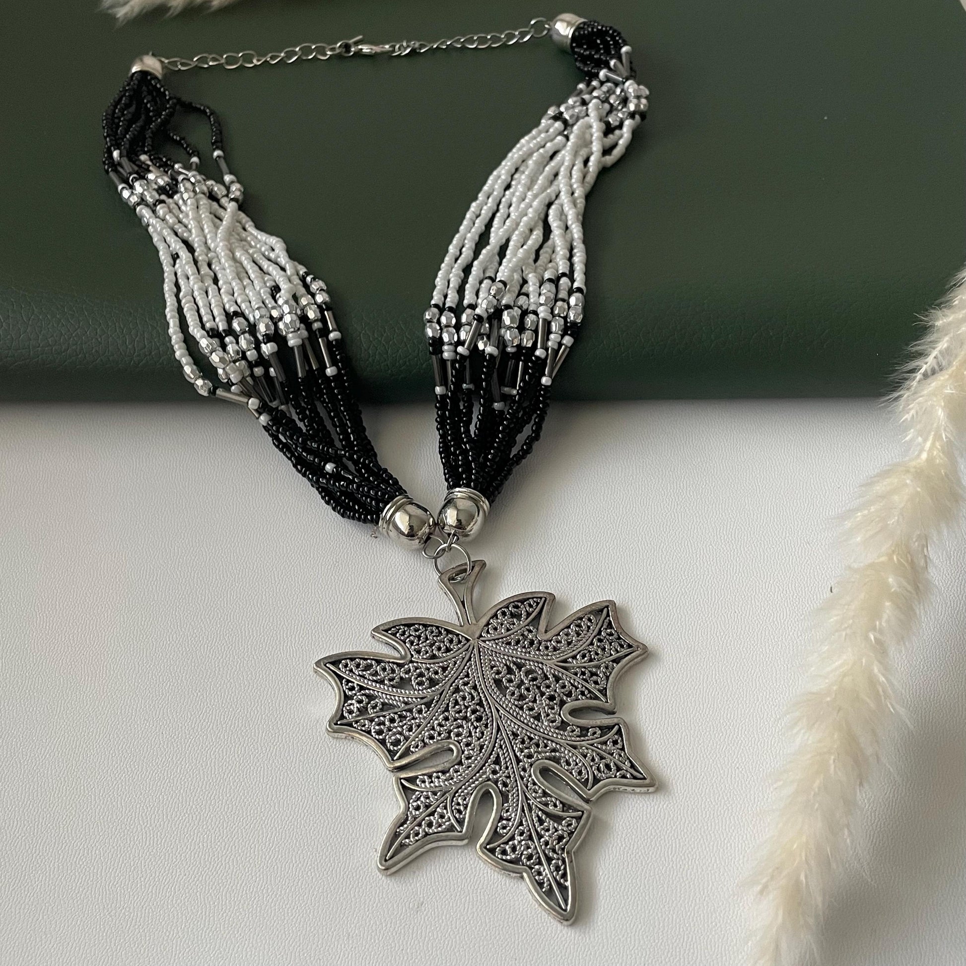 Nysaa original black beads big pendant Oxidised necklace