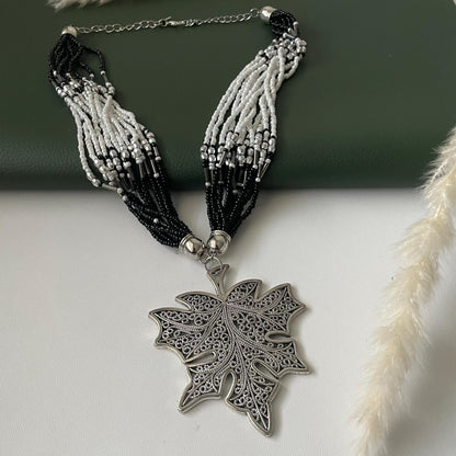 Nysaa original black beads big pendant Oxidised necklace