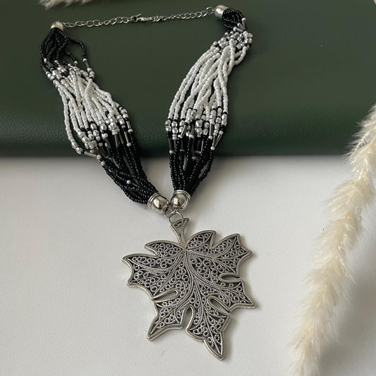 Nysaa original black beads big pendant Oxidised necklace