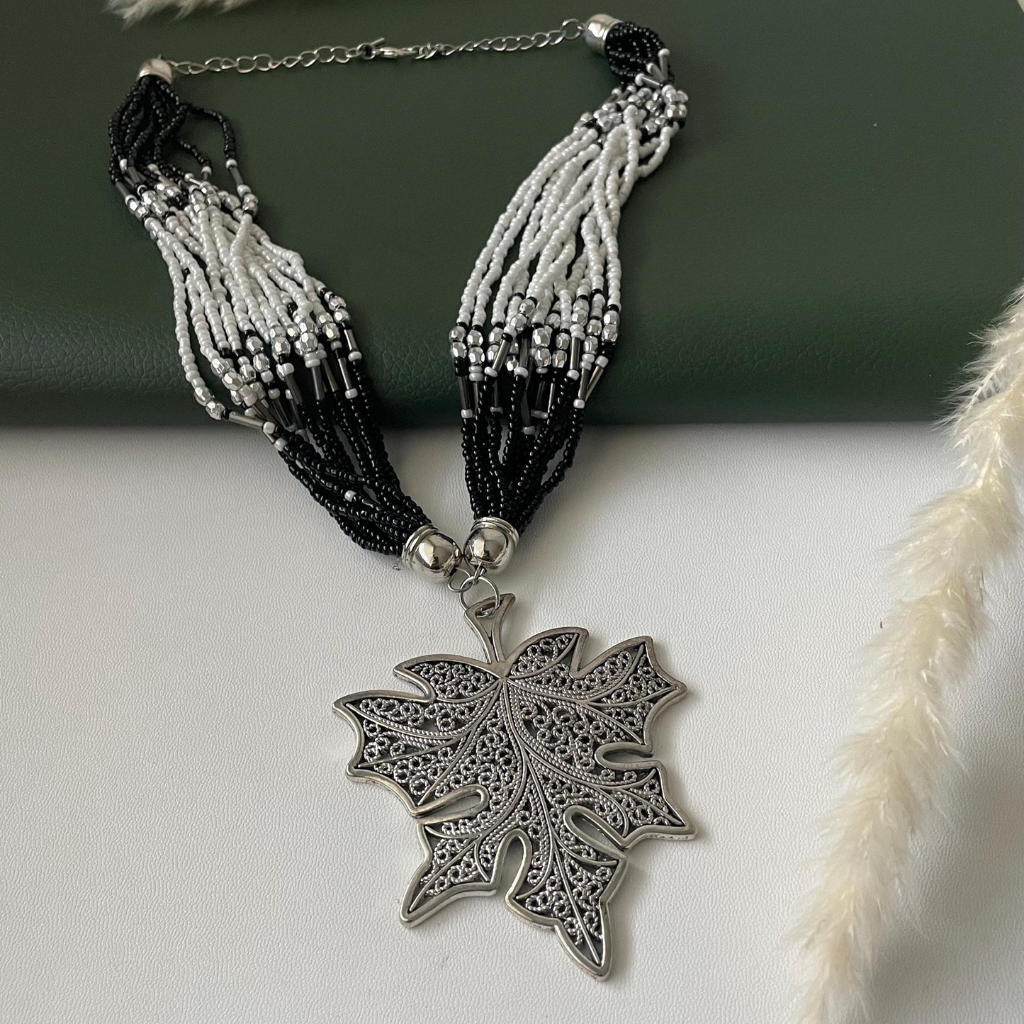 Nysaa original black beads big pendant Oxidised necklace