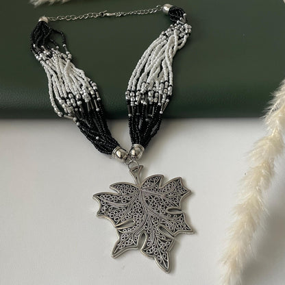 Nysaa original black beads big pendant Oxidised necklace