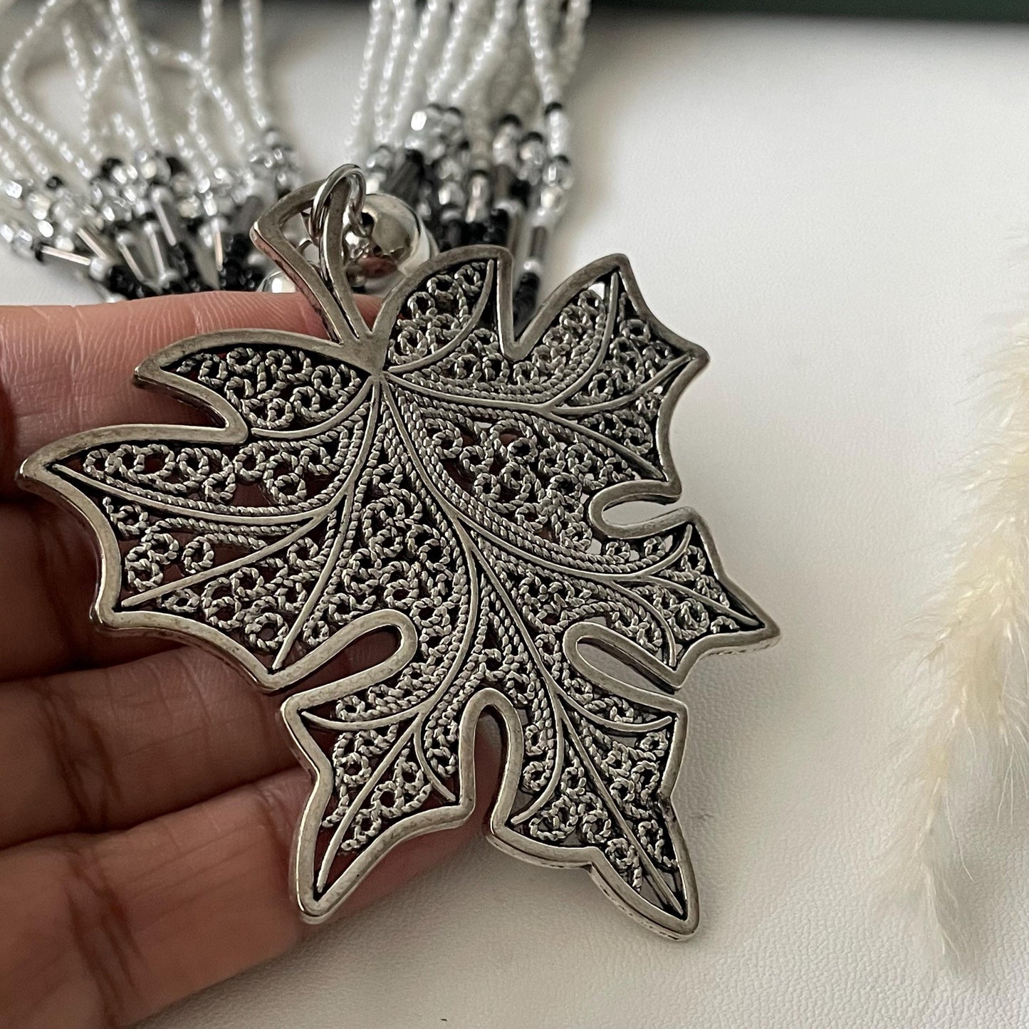 Nysaa original black beads big pendant Oxidised necklace