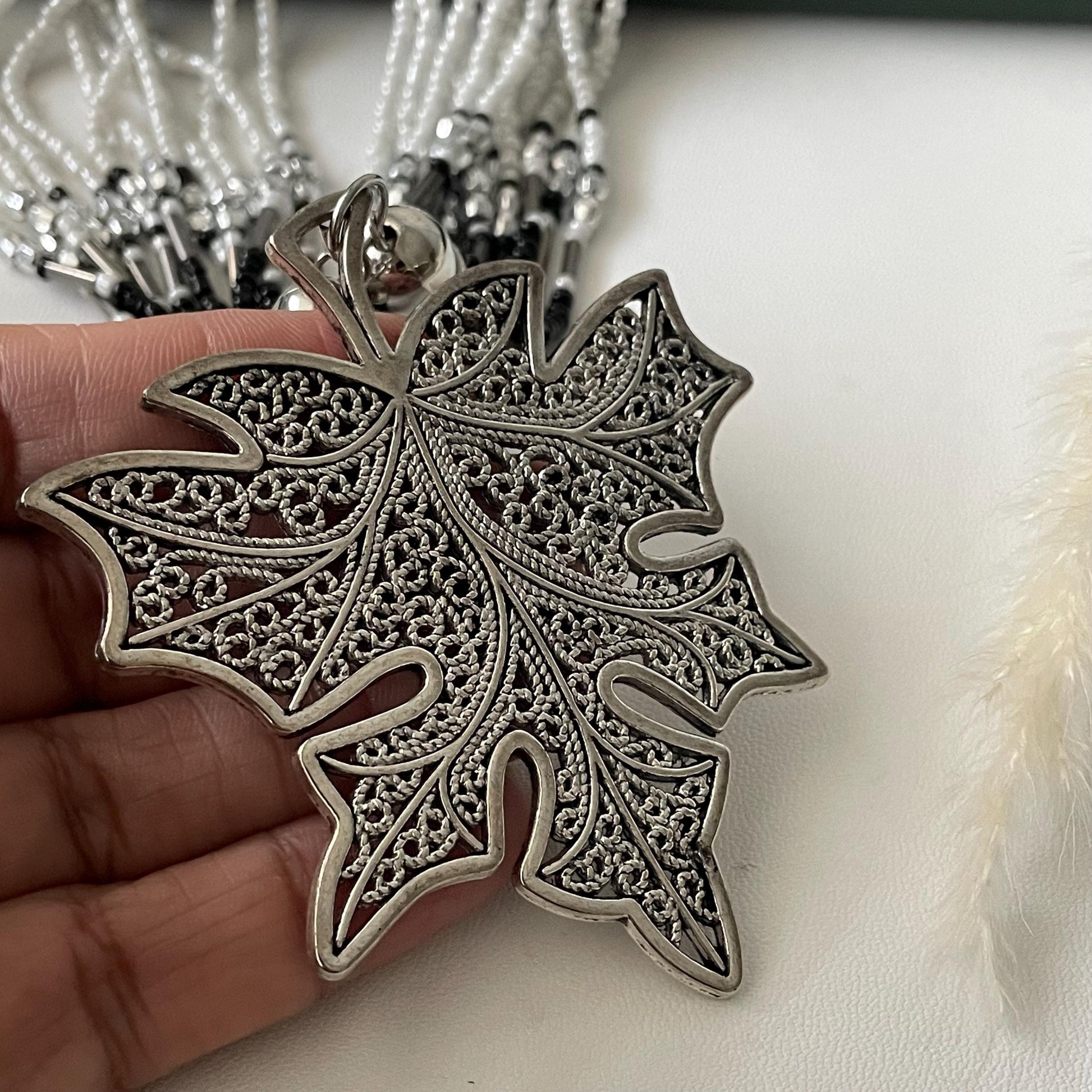 Nysaa original black beads big pendant Oxidised necklace