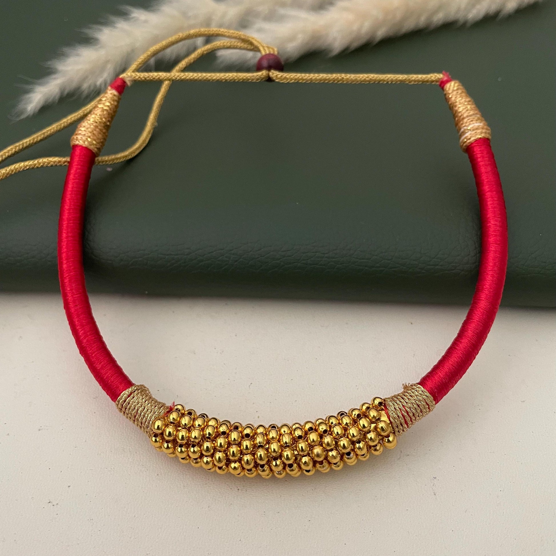 Maharashtrian fancy silk thread thushi gold plated necklace