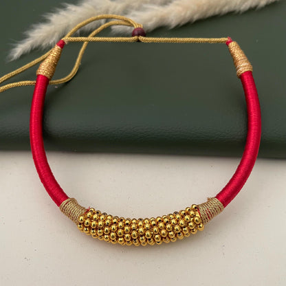 Maharashtrian fancy silk thread thushi gold plated necklace