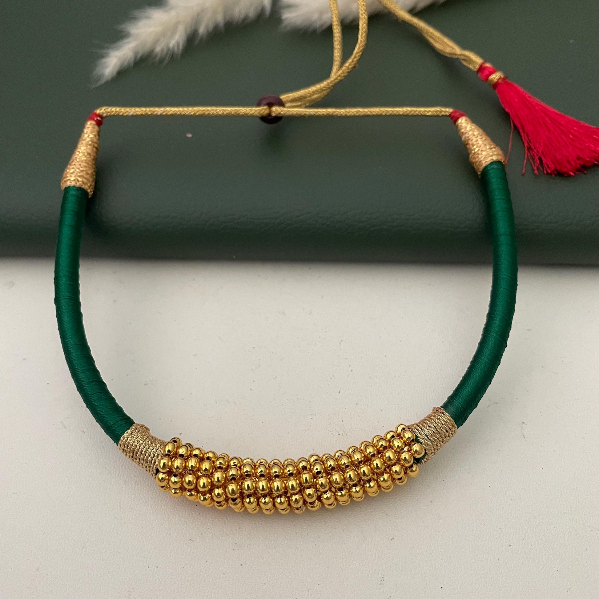 Maharashtrian fancy silk thread thushi gold plated necklace