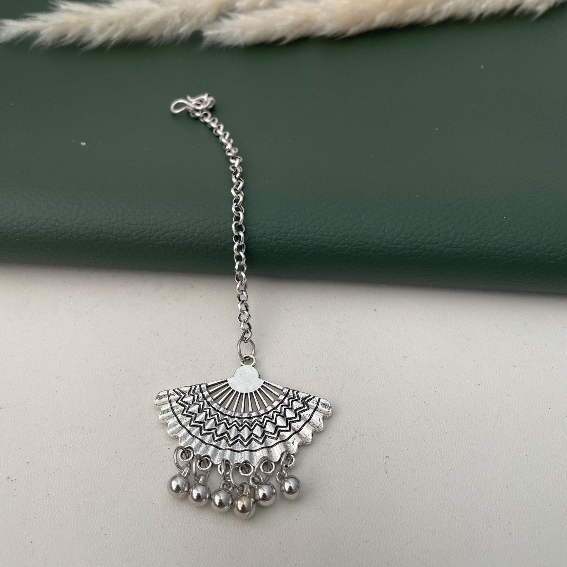 Oxidized Maang Tikka: Indian Head Jewelry with Ghungaroo