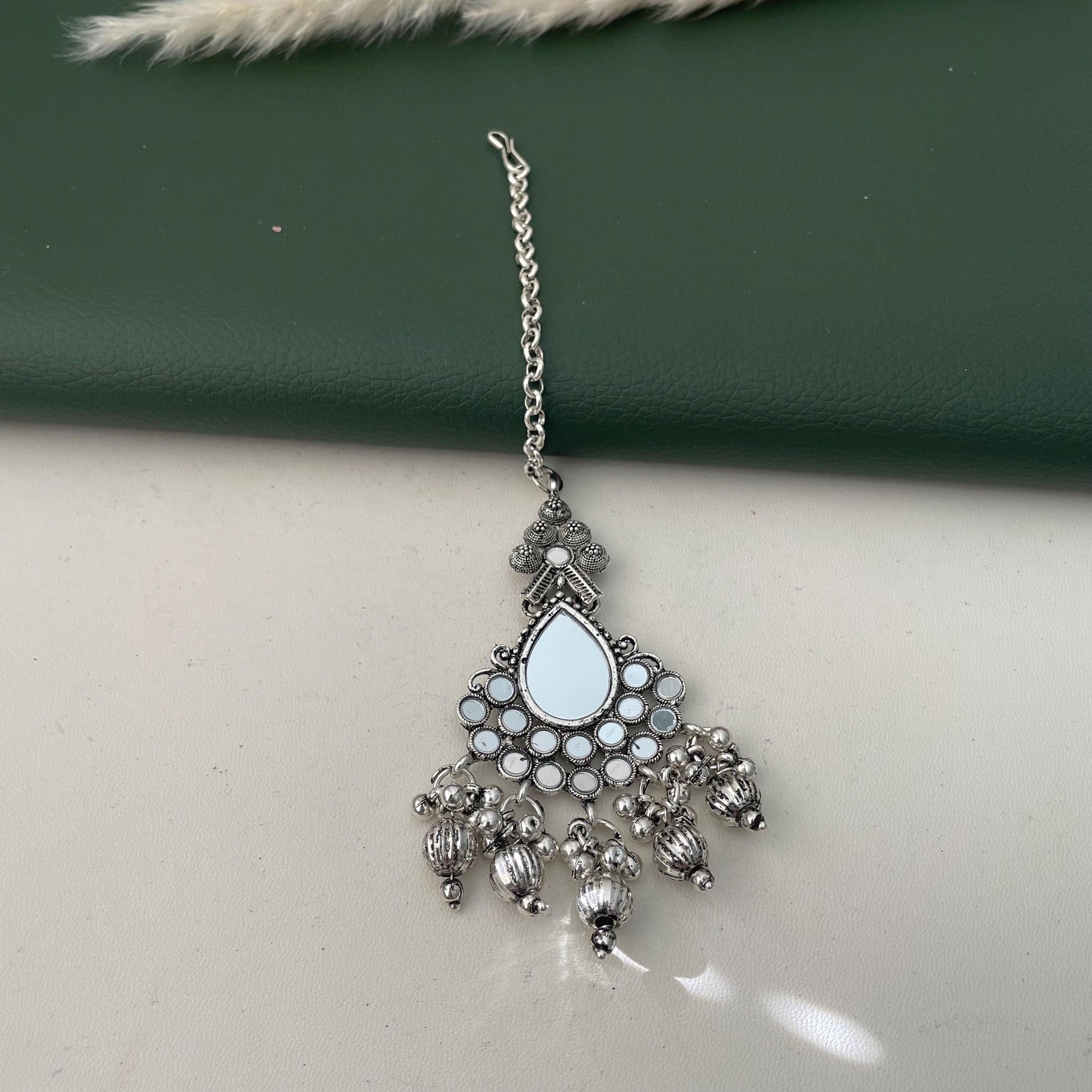 Oxidized Maang Tikka: Indian Head Jewelry with Ghungaroo