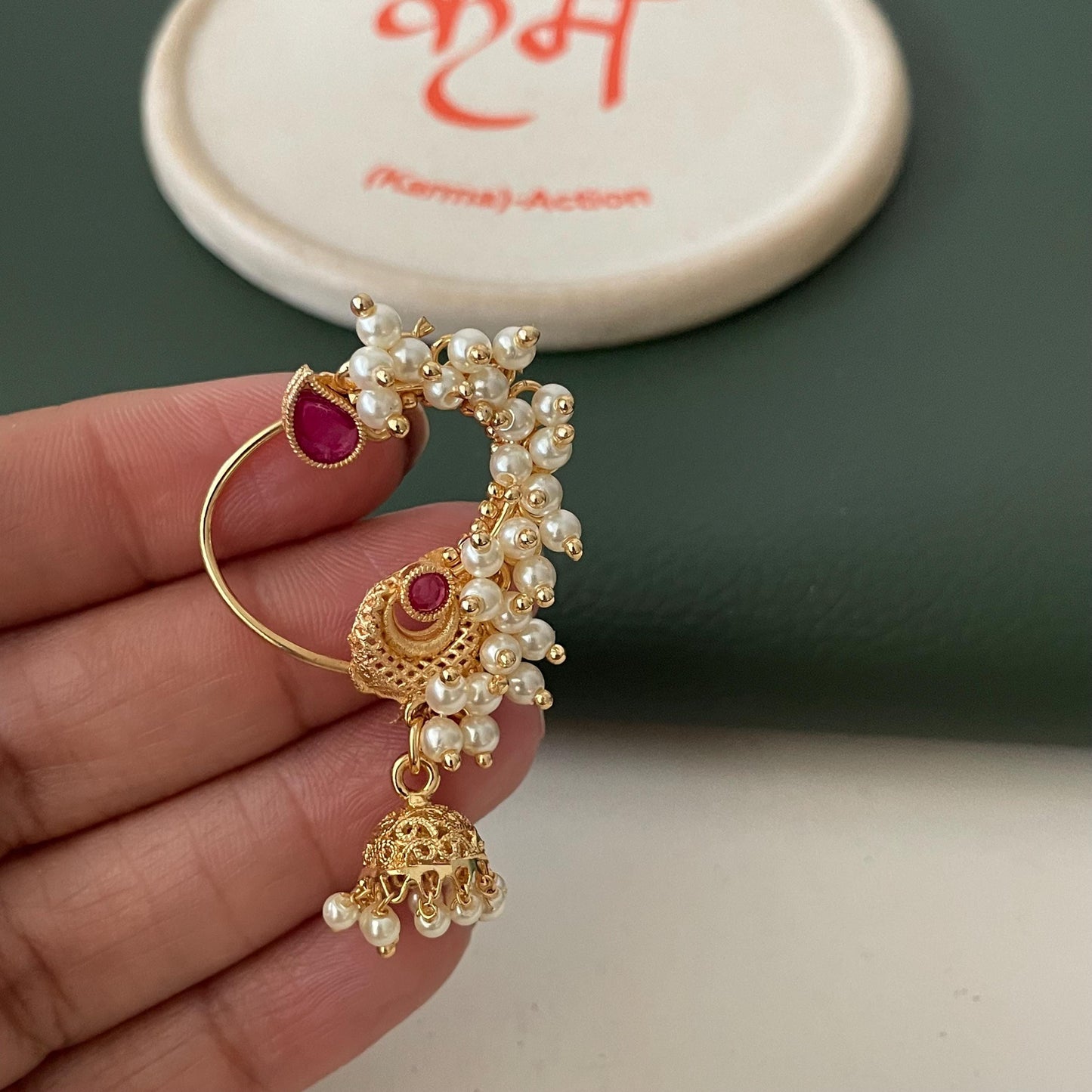 Maharashtrian Nath Nose Pin: Gold Plated Indian Jewelry