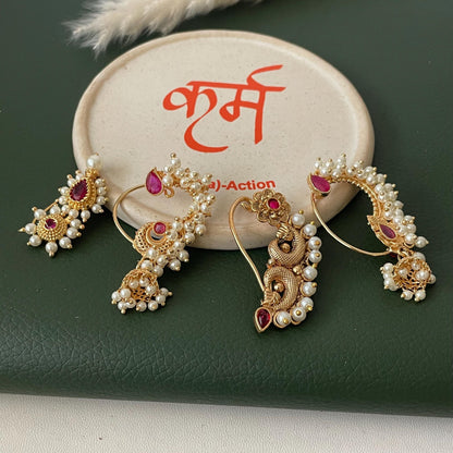 Maharashtrian Nath Nose Pin: Gold Plated Indian Jewelry