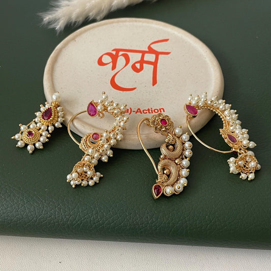 Maharashtrian Nath Nose Pin: Gold Plated Indian Jewelry