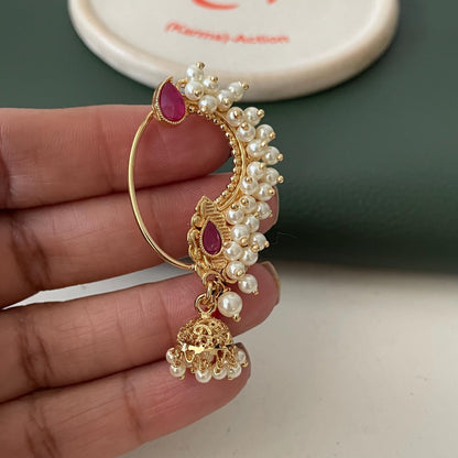 Maharashtrian Nath Nose Pin: Gold Plated Indian Jewelry
