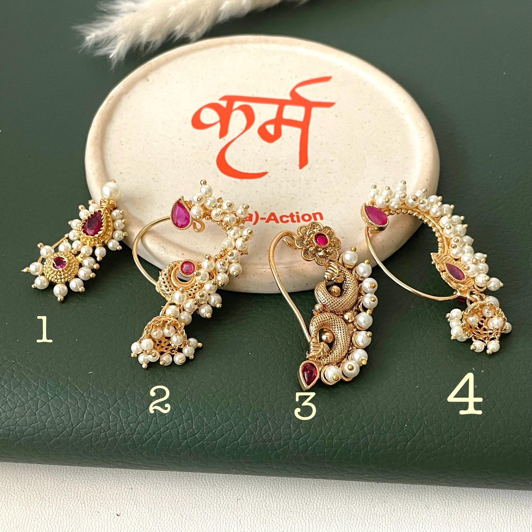 Maharashtrian Nath Nose Pin: Gold Plated Indian Jewelry